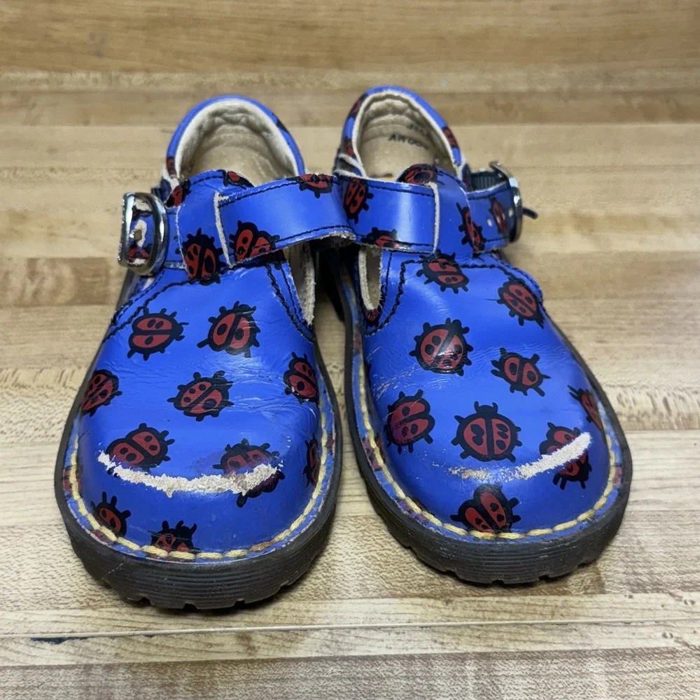 Vintage Dr. Martens Ladybug Shoe England Rare Kids Youth Size 8 Blue Red
